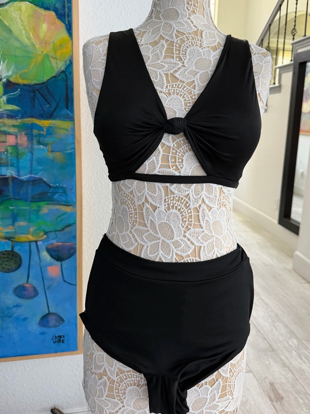 Beach Bunny Collection Black Knot Front Bikini Set Medium Cheeky High Waist Swim